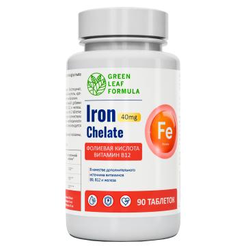 Green Leaf Formula, Железо хелат + витамины В12 и В9, таблетки, 90 шт.