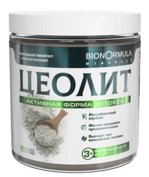 Bionormula Minerals, Цеолит пищевой природный (сорбент для очистки организма от токсинов и шлаков), порошок, 200 г