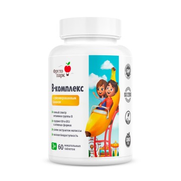 Фруто парк, B-комплекс с сублимированным бананом, жевательные таблетки, 60 шт.