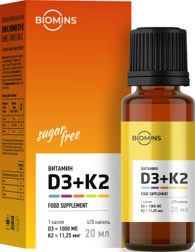Biomins, Витамин D3 + K2, жидкость, 20 мл